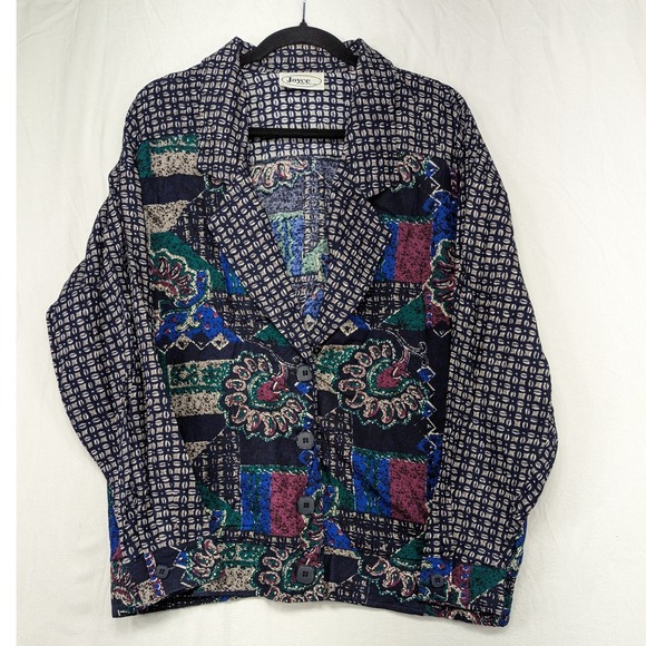 Vintage Joyce Blazer Jacket Artsy Print Button Down Long Sleeve Unique L - Picture 1 of 9
